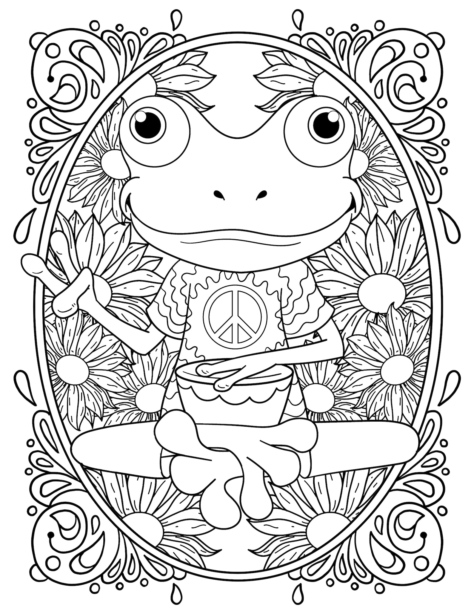 Peace Hand Sign Printable / Trippy Frog Coloring Page / - Etsy
