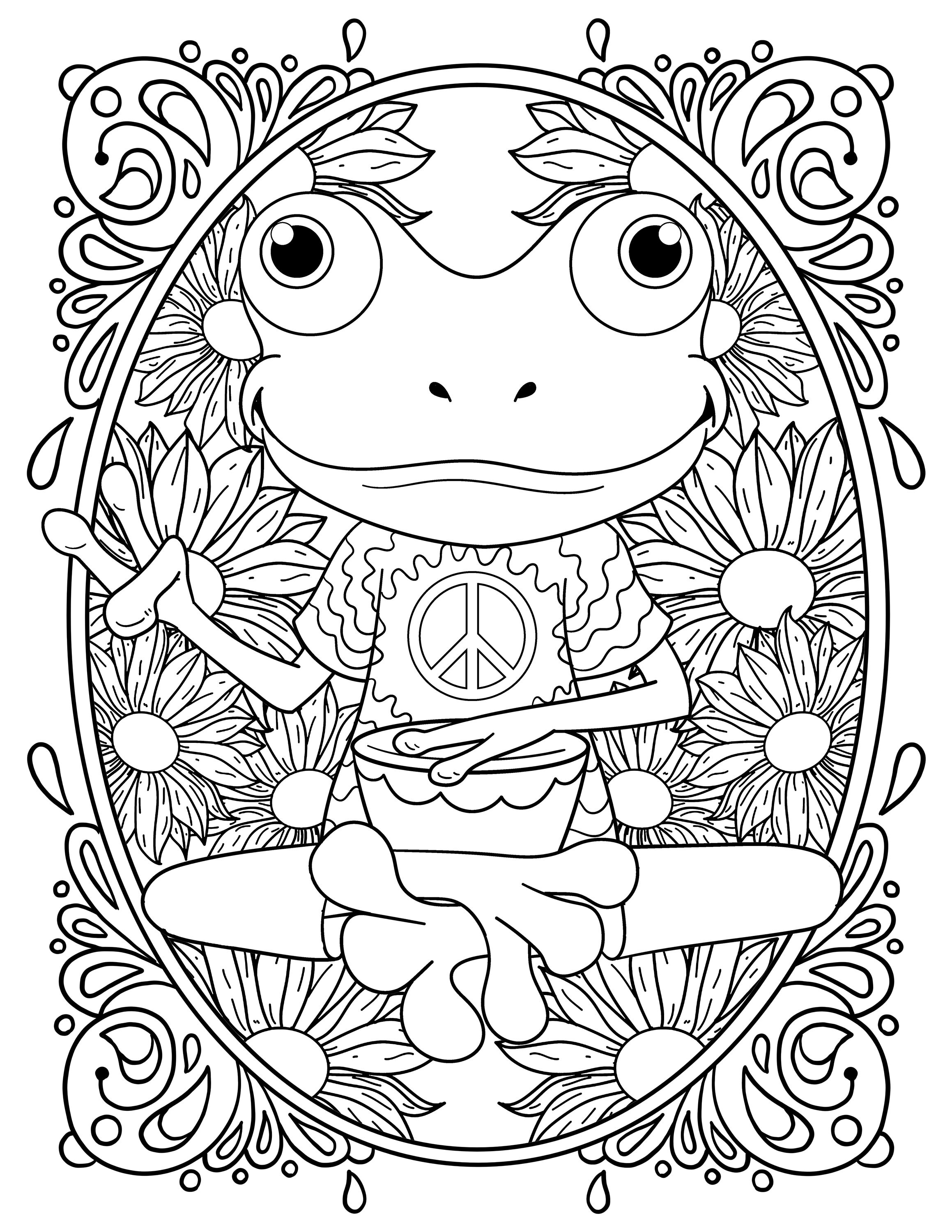 Peace Hand Sign Printable / Trippy Frog Coloring Page / - Etsy