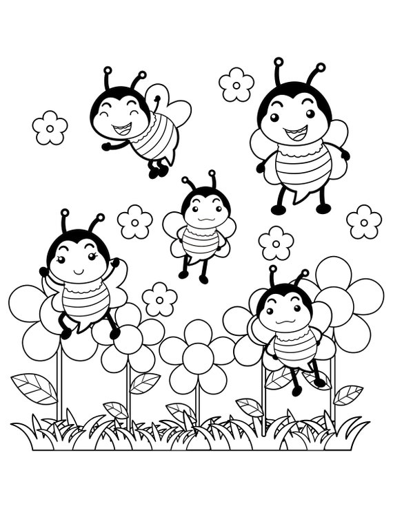 Bee Coloring Page / Bees Printable / Digital Download / Bee - Etsy