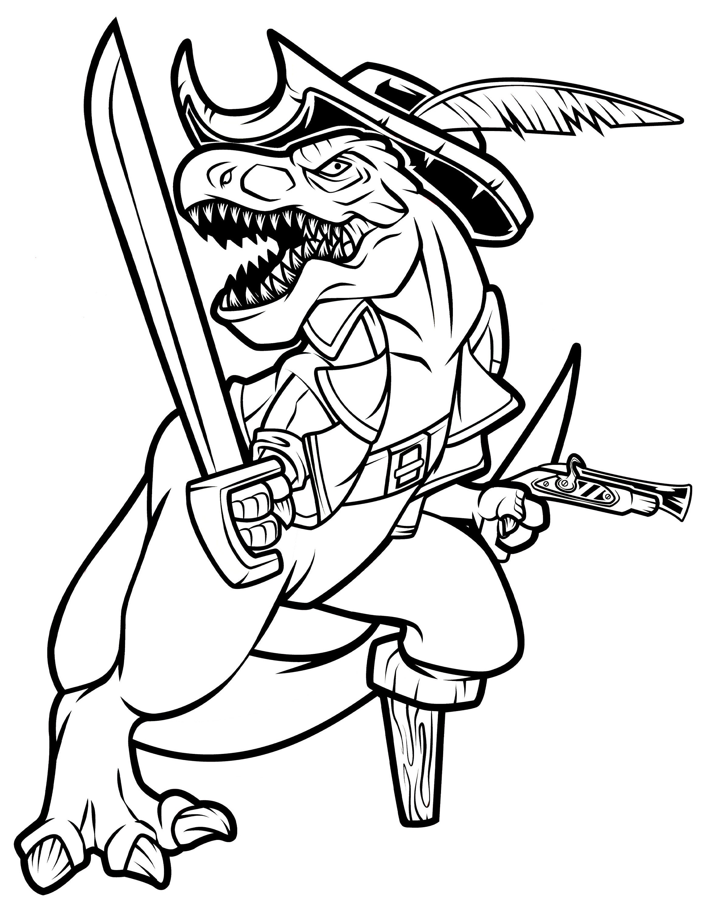 Printable Dinosaur Pirate / Digital Download / Funny Tyrannosaurus Halloween Coloring Page - Etsy