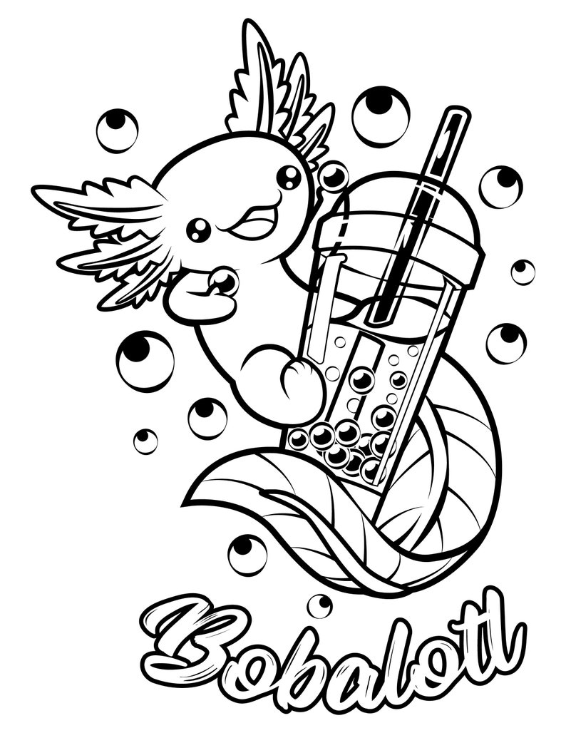 Printable Bobalotl Coloring Page / Cute Axolotl Coloring Page / Digital
