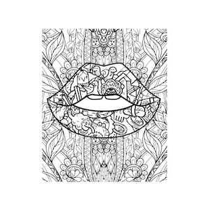 Trippy Lip Printable PDF / Digital Download / Trippy Stoner Coloring Page / Psychedelic Cannabbis Artwork