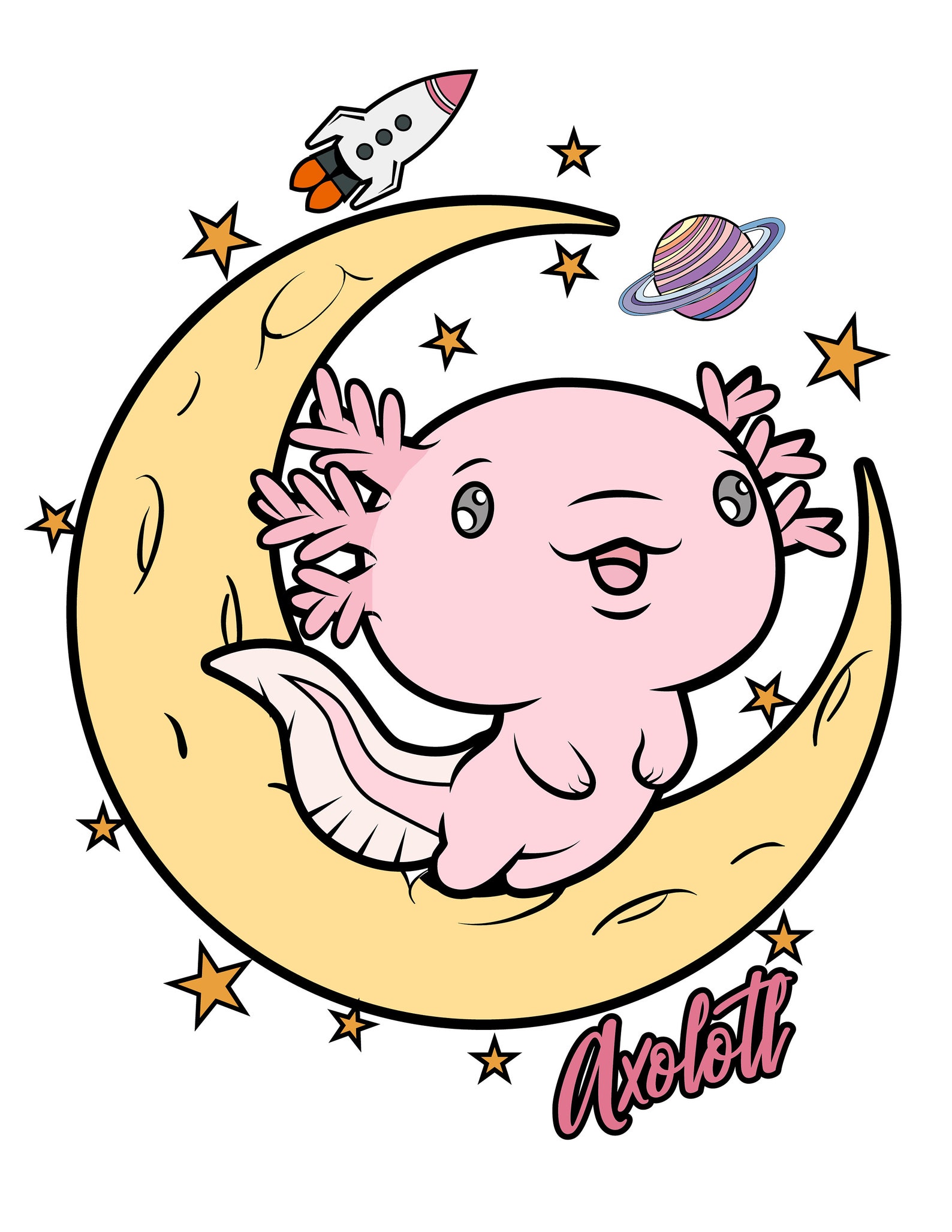 Cute Axolotl Coloring Page / Digital Download / Axolotls Kawaii Kids