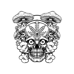 Trippy Skull Mushroom Printable PDF / Trippy Stoner / Digital Download / Stoner Coloring Page