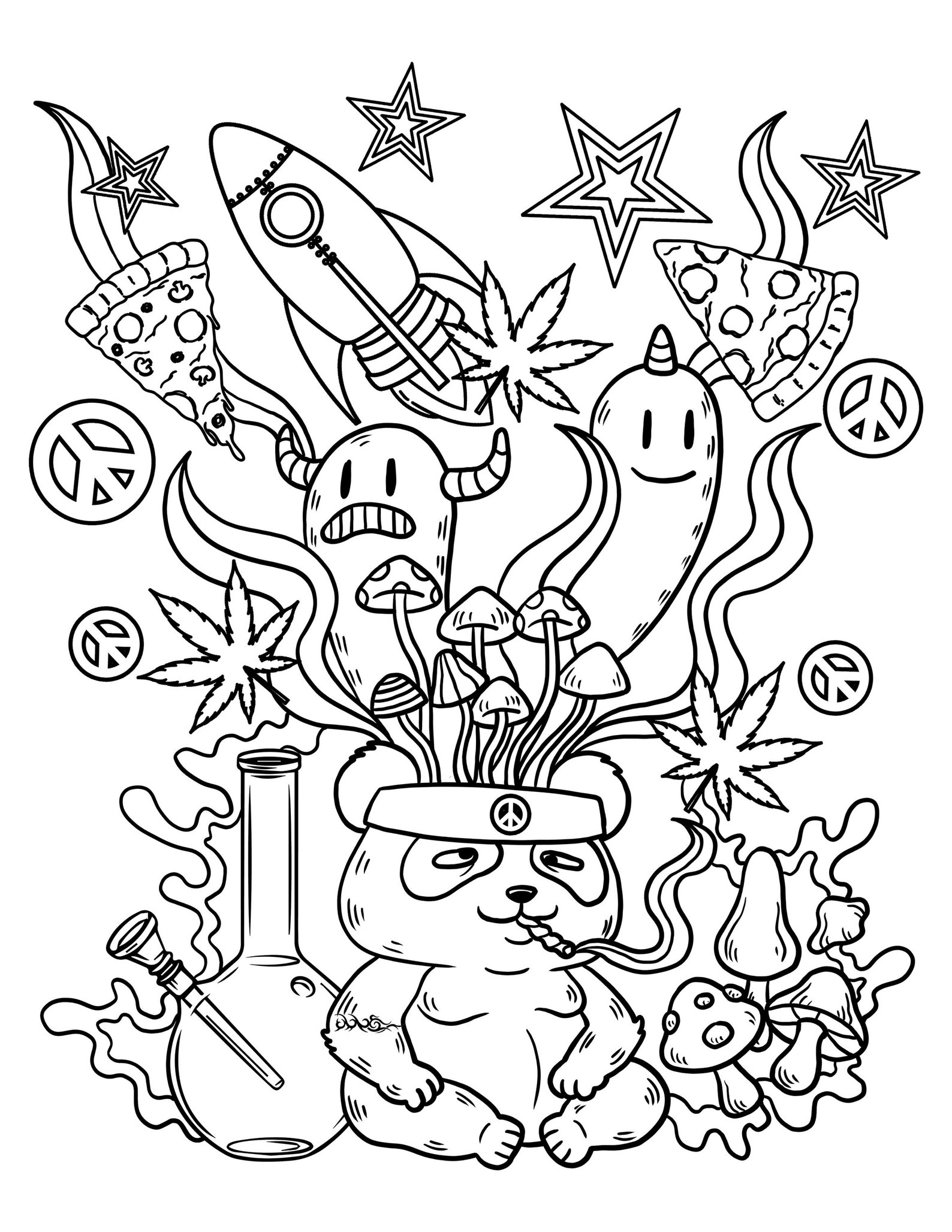 Trippy Stoner Printable Coloring Pages / Digital Download / Psychedelic