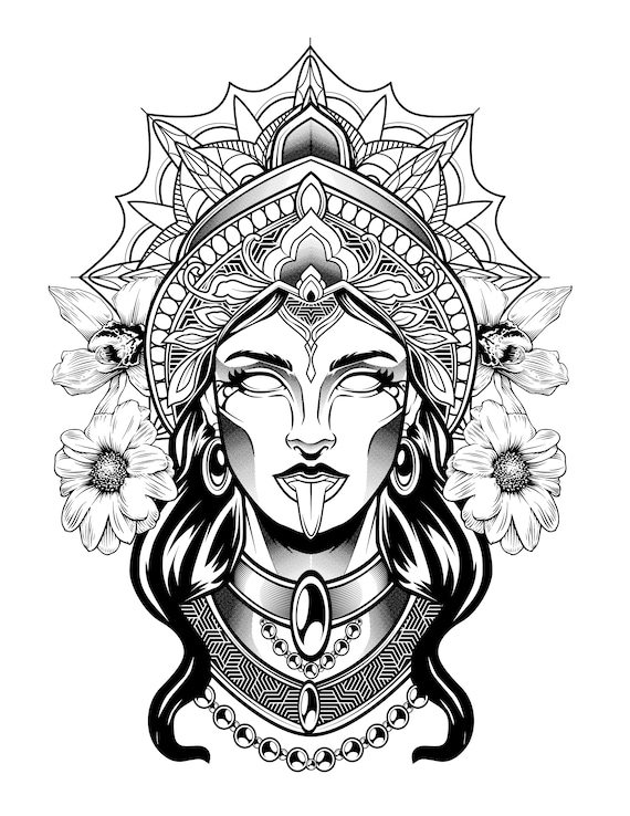 Goddess Kali Tattoo with Intricate Skull Design