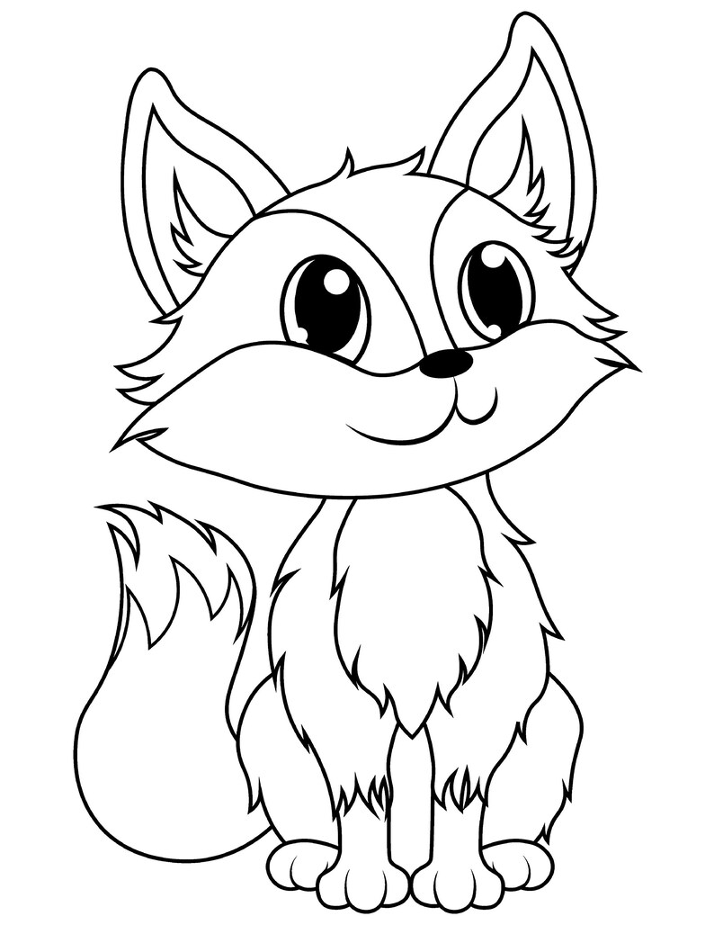 Printable Cute Little Fox / Digital Download / Cute Fox Coloring Pages ...