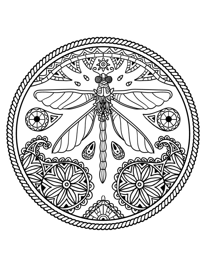 Printable Mandala Dragonfly Coloring Page / Digital Download ...