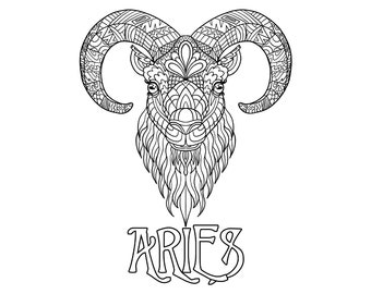 Aries Coloring Page / Digital Download / Printable Astrological Sign / Aries Zodiac Sign PDF