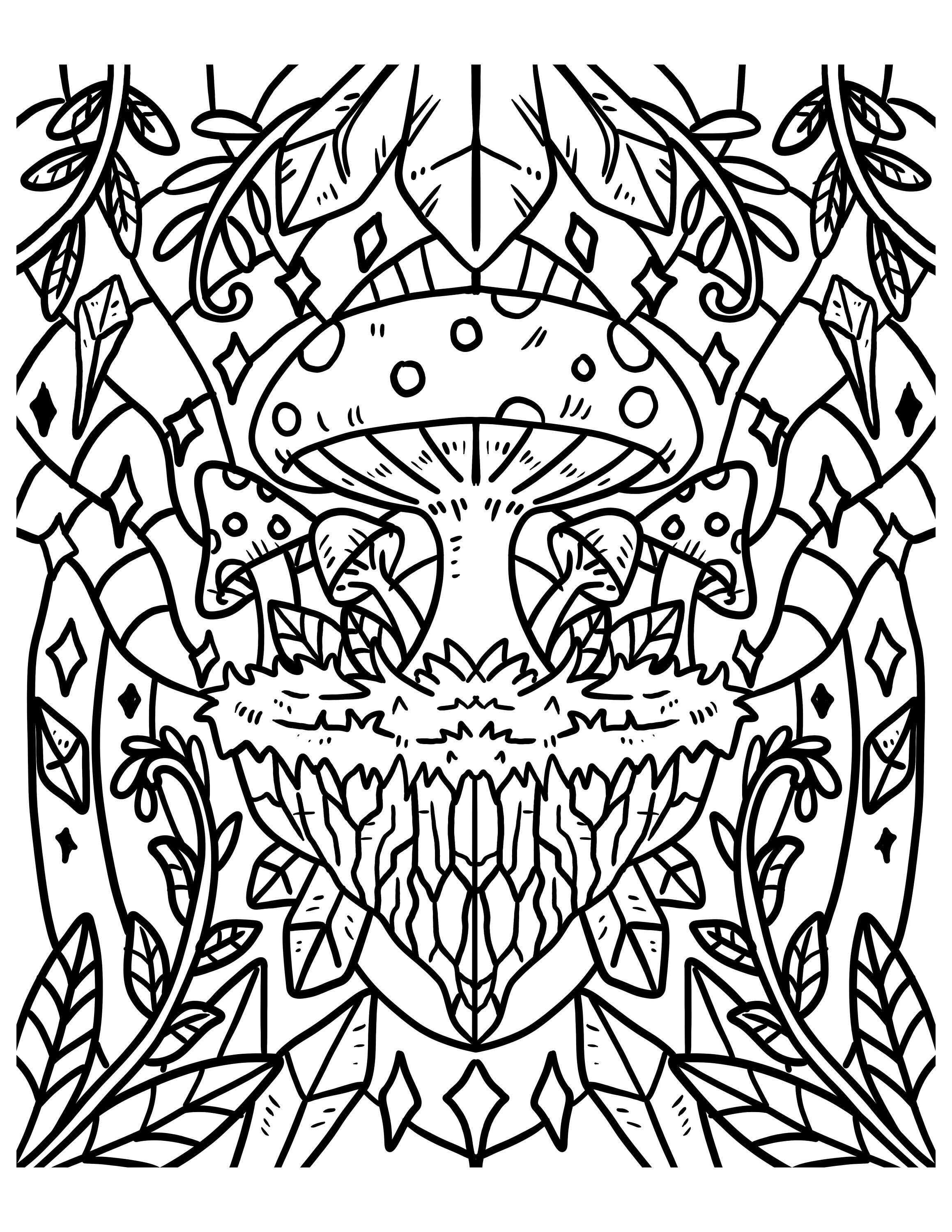 Mushroom and Crystals / Magic Mushroom Printable Coloring Pages ...