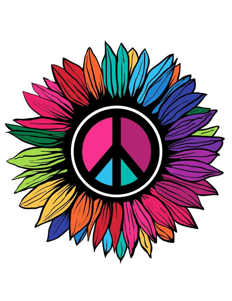 Printable Sunflower Peace Sign / Digital Download / Flower Art Etsy
