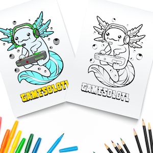 Gamesolotl Coloring Page / Digital Download / Axolotl Printable PDF