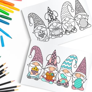 Easter Coloring Pages Printable / Easter Gnomes / Digital Download / Easter Basket Stuffers / Easter Activities / Easter Coloring Book