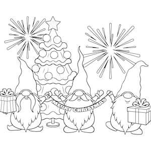 Christmas Gnomes Printable PDF / Santa Gnomes / Digital Download / Christmas Coloring Pages / Holiday Gnomes