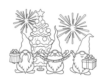 Kerstkabouters afdrukbare PDF / Santa kabouters / digitale download / kerst kleurplaten / vakantiekabouters