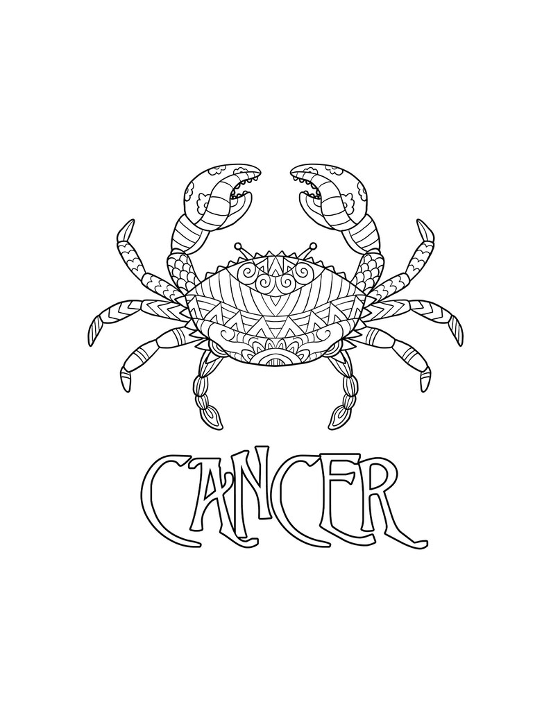 Cancer Coloring Page / Digital Download / Printable Astrological Sign