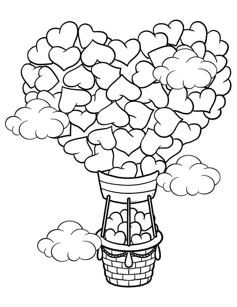 Hearts Hot Air Balloon Coloring Page / Digital Download / Heart Printable PDF - Etsy