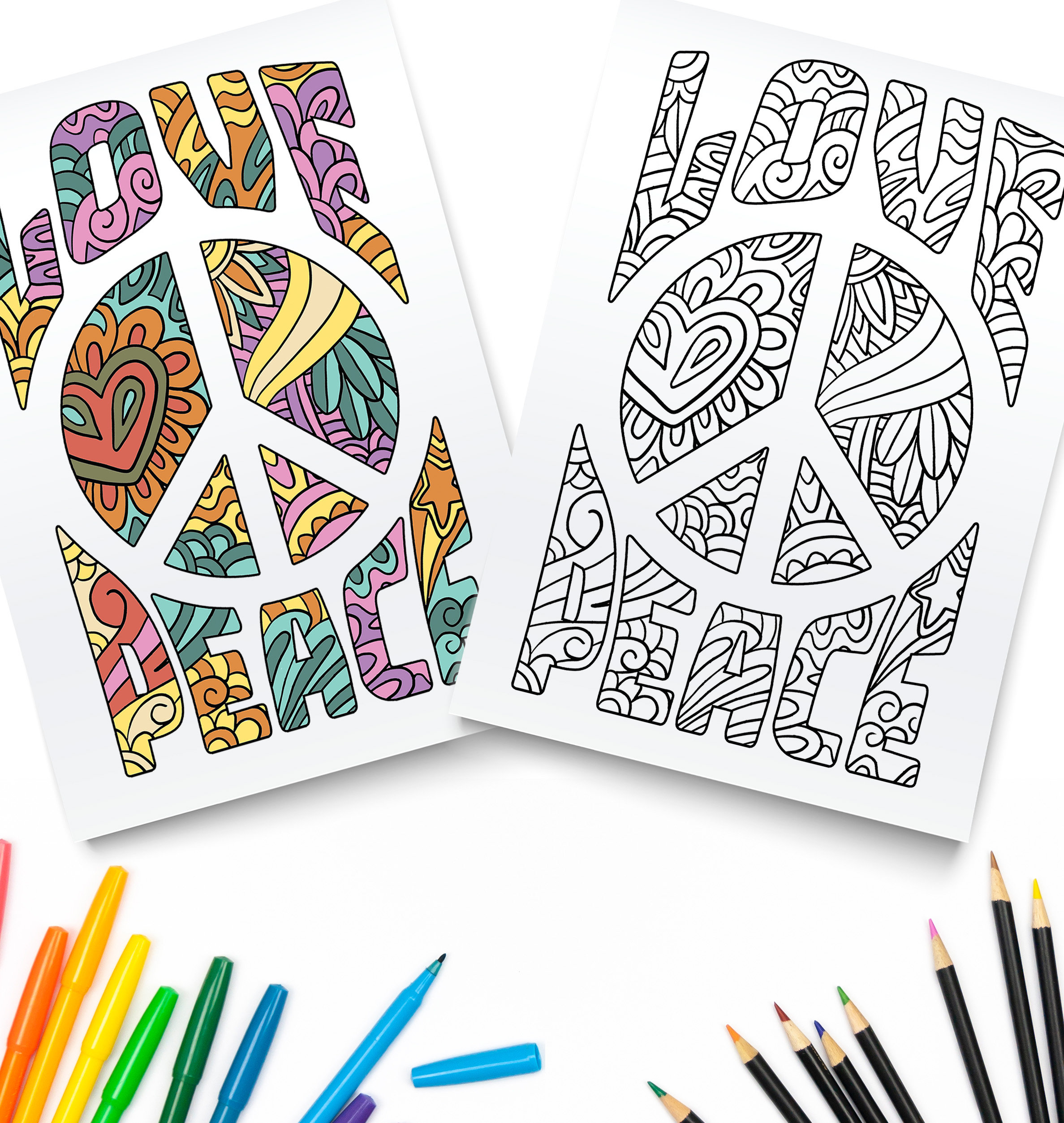 Hippie Coloring Pages for Adult Graphic by KDP INTERIORS MARKET · Creative  Fabrica
