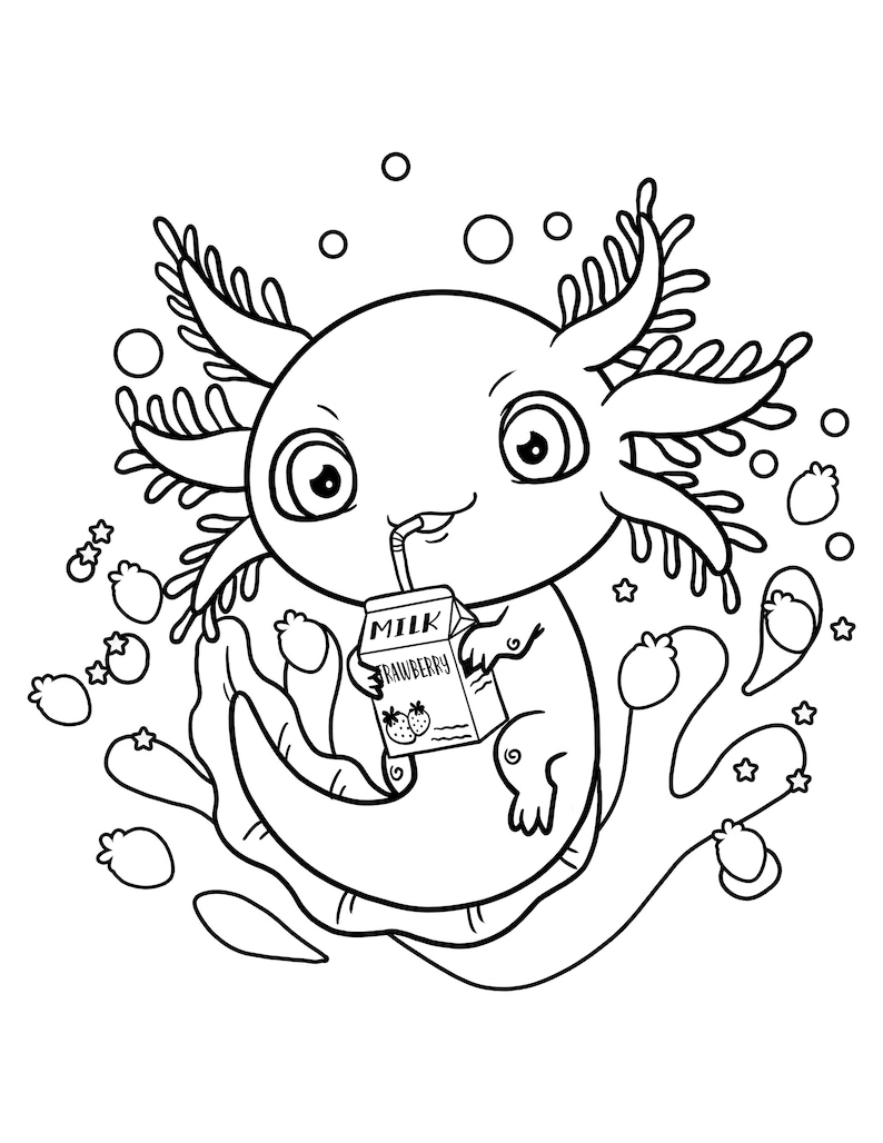 Cute Axolotl Coloring Page / Digital Download / Axolotls Etsy