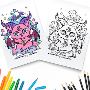 Pastel Goth Baphomet / Pastel Goth Coloring Pages / Creepy Kawaii Coloring Pages / Creepy Cute Kawaii Coloring Pages / Digital PDF Download