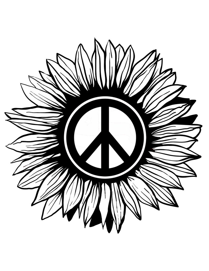 Printable Sunflower Peace Sign / Digital Download / Flower Art Etsy