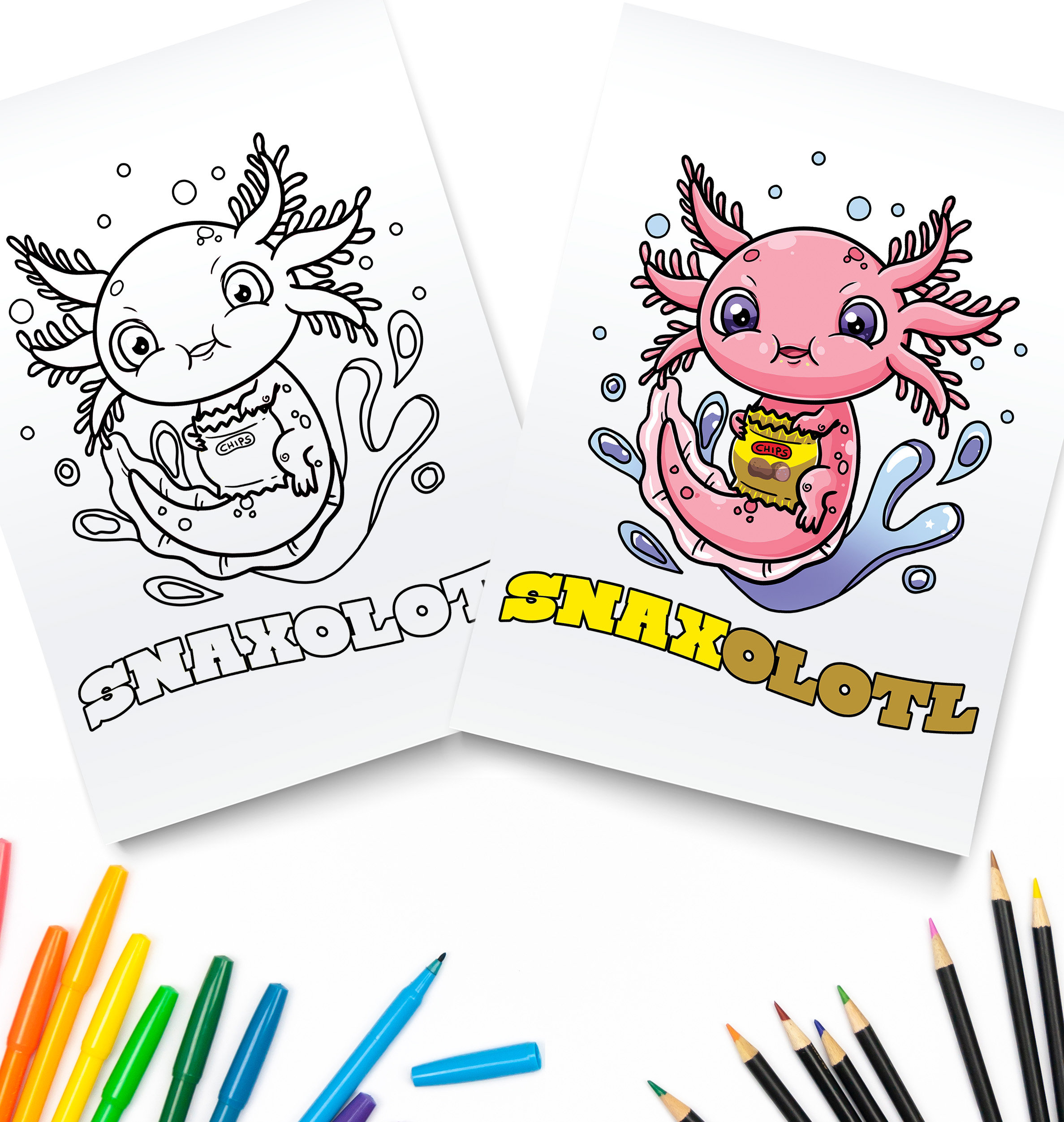 Cute Axolotl Coloring Page / Snacks Digital Download / Axolotls Kawaii ...