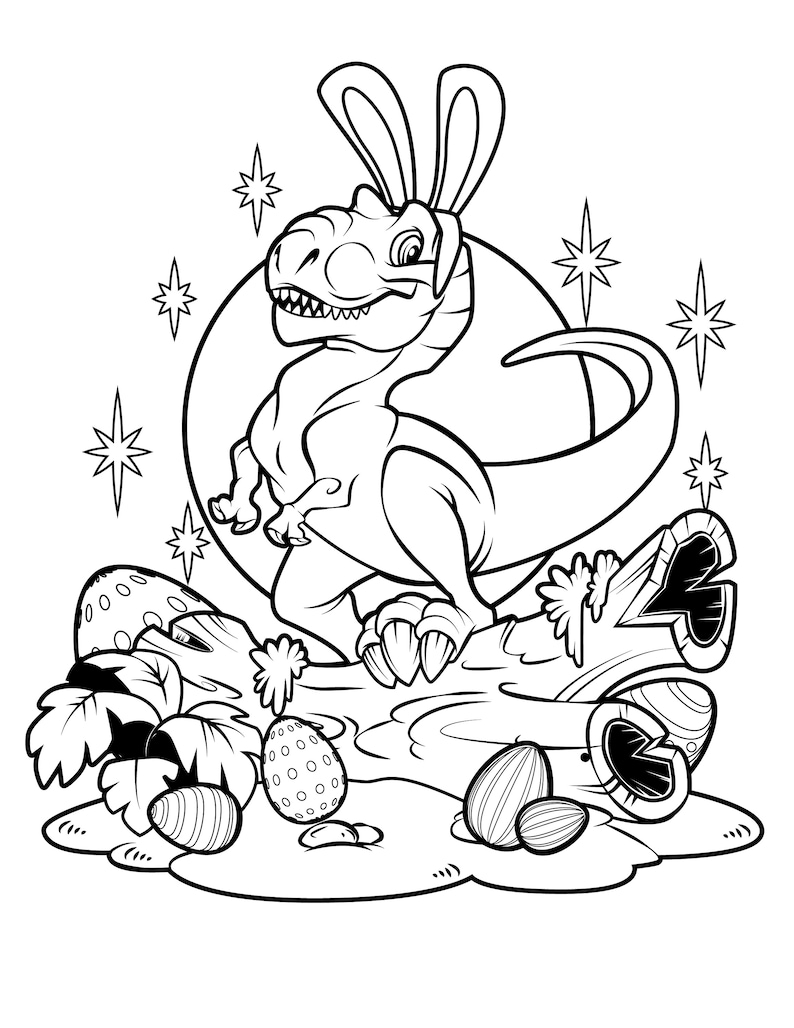 Dino Easter Coloring Page / Digital Download / T-rex Bunny / Happy ...