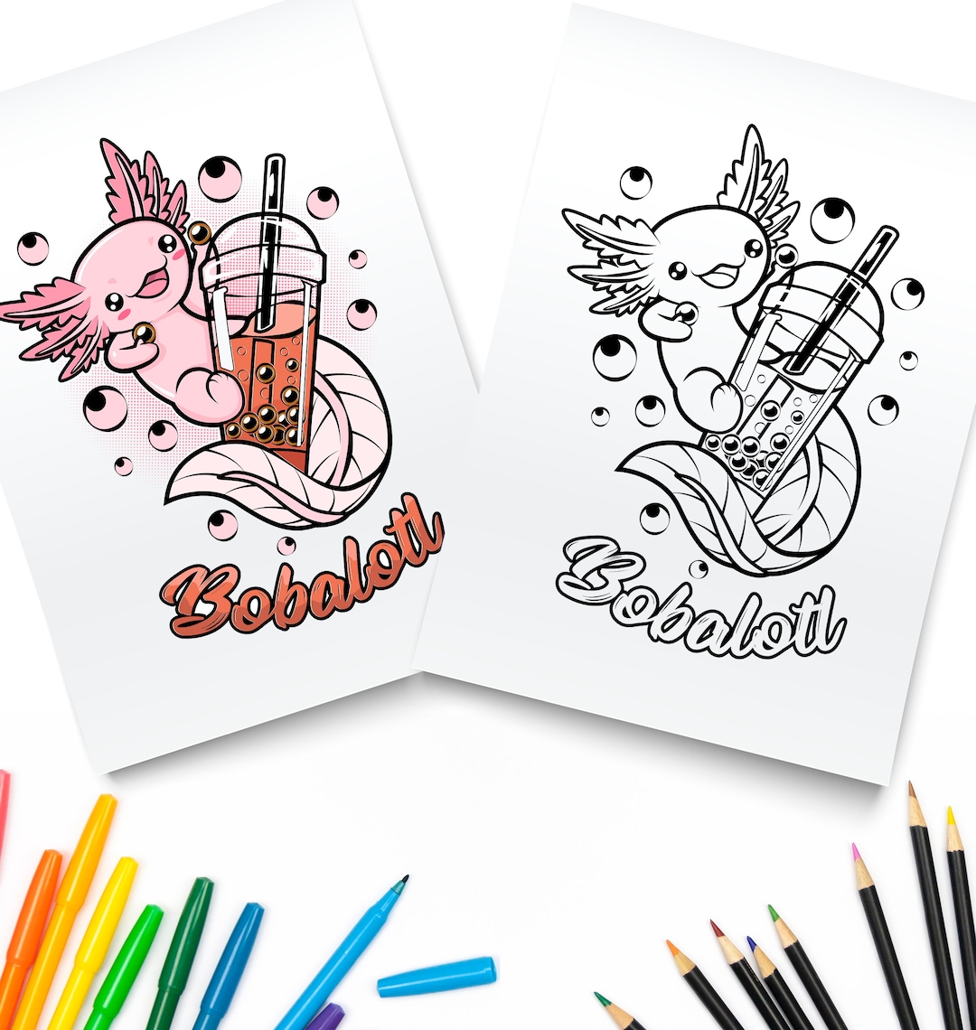 Printable Bobalotl Coloring Page / Cute Axolotl Coloring Page / Digital ...