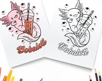 Printable Bobalotl Coloring Page / Cute Axolotl Coloring Page / Digital Download / Axolotls Kawaii Kids Coloring Pages