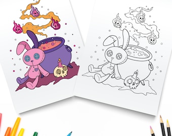 Pastel Goth Coloring Pages / Creepy Kawaii  / Creepy Cute Kawaii Coloring Pages / Digital PDF Download