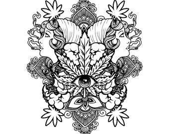 Woman Stoner Printable PDF / Hippie Girl / Digital Download / Trippy Stoner Coloring Page