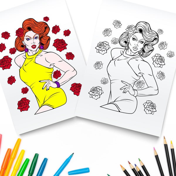 Drag Queen Adult Coloring Page / Digital Download / Drag Race / Gay Pride Printable