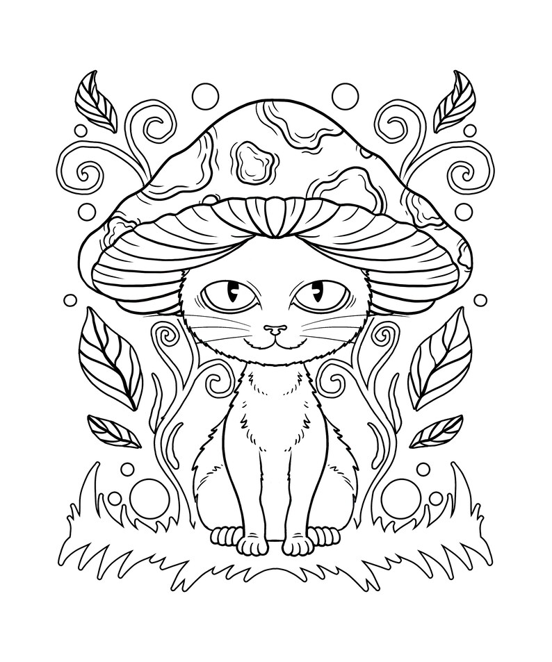 Mushroom Cat Coloring Page / Digital Download / Goblincore Cat PDF ...