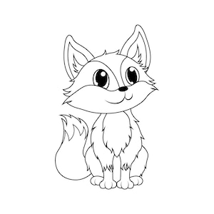 Printable Cute Little Fox / Digital Download / Cute Fox Coloring Pages