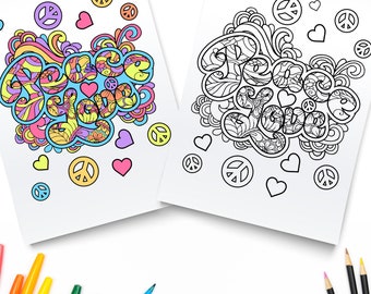 Peace Love Ausmalbilder zum ausdrucken / Ausmalen / Ausmalen