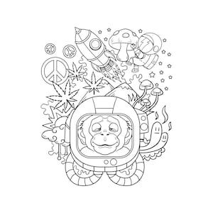 Trippy Hippie Coloring Page / Weeds Printable PDF / Digital Download / Trippy Stoner Book
