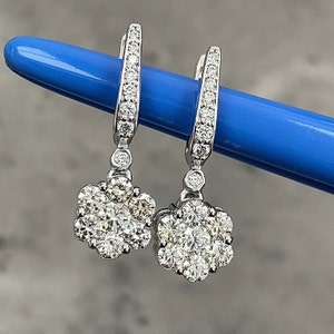 18K White Gold Diamond Earrings, 1.20CT Diamond Earrings, Star Diamond Earrings, Real Diamond Dangle Earrings, Gift For Her