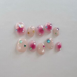 Airbrush Ombre Rainbow Charms Press on Nails Cute Unique Handpainted ...