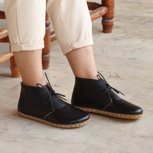Barefoot Women Boot | Black Leather Boot | Earthing Leather Boots | Grounding Copper Rivet | Buffalo Leather Outsole | Black