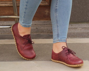 Barefoot Shoes Women | Grounding Shoes Women | All Leather Shoes | Crazy Burgundy