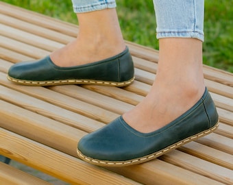 Barefoot Shoe Women, Handmade Leather Loafers, Minimalistic Shoes, Wide Toe Box, Genuin Leather Shoes, Toledo Green