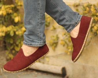 Earth Shoe, Grounding Shoe Copper, Grounding Shoes Men, Wide Toe Box,Leather Sole, Burgundy Nubuck