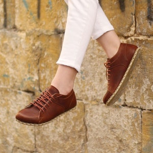 Grounding Shoe Woman, Brown Sneakers Women Tie Sneakers Barefoot Sneakers Crazy New Brown image 1