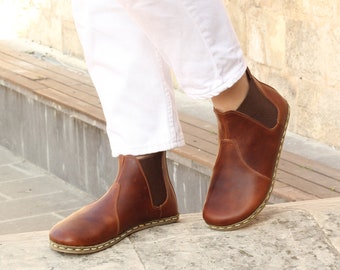 Women Chelsea Boots | Women Barefoot Boots | Wide Toe Box Chelsea | Coffee Clour Boots | New Crazy Brown