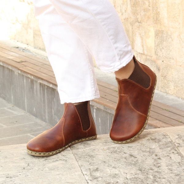 Women Chelsea Boots | Women Barefoot Boots | Wide Toe Box Chelsea | Coffee Clour Boots | New Crazy Brown