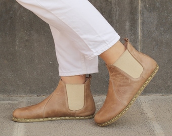 Women Chelsea Boots | Women Barefoot Boots | Wide Toe Box Chelsea | Tan Boots |  Crazy Vision