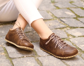 Barefooters Sneakers For Womens | Tie Sneakers Leather | Sneakers | Classic Crazy Brown