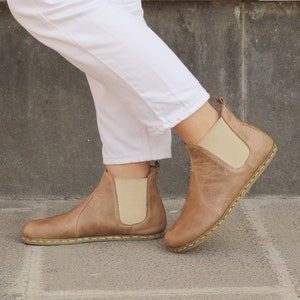 Women Chelsea Boots | Women Barefoot Boots | Wide Toe Box Chelsea | Tan Boots |  Crazy Vision