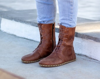 Barefoot Boots | Earth Shoe | Barefoot Shoes | Men Brown Boot | Earthing Leather Boots | Grounding Copper Rivet | Boote | Crazy New Brown