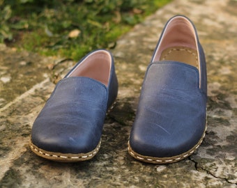 Grounding Shoe | Wide Toe Box Barefoot Shoes Men | Grounding Shoe Copper | Grounding Shoes Men | Leather Sole | Crazy Navy Blue